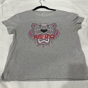 Kenzo Heather Gray Tee with Bold Tiger Graphic